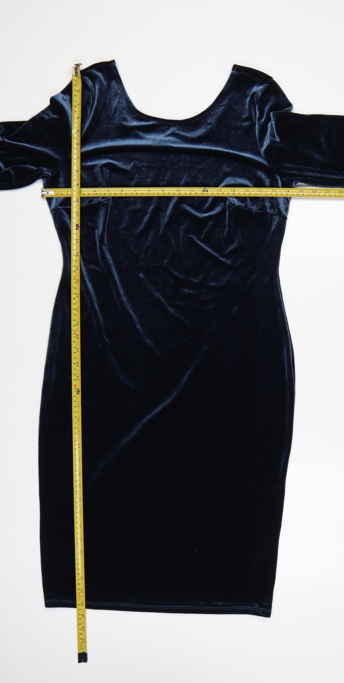 Bravissimo Women Blue UK 14 Velvet Sheath Knee Length Party Dress