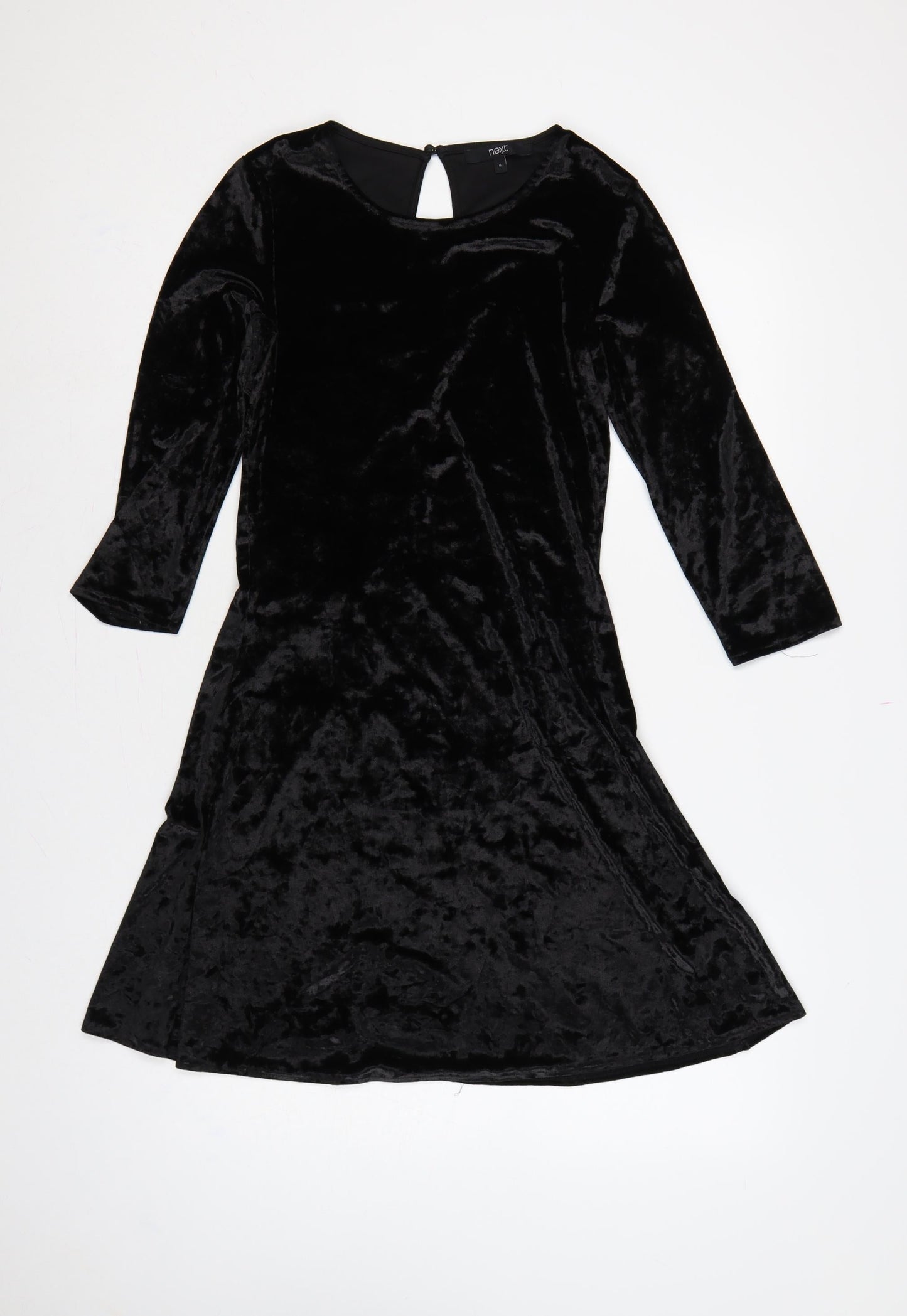 Next Women Black Velvet Fit & Flare Knee Length Dress UK 6
