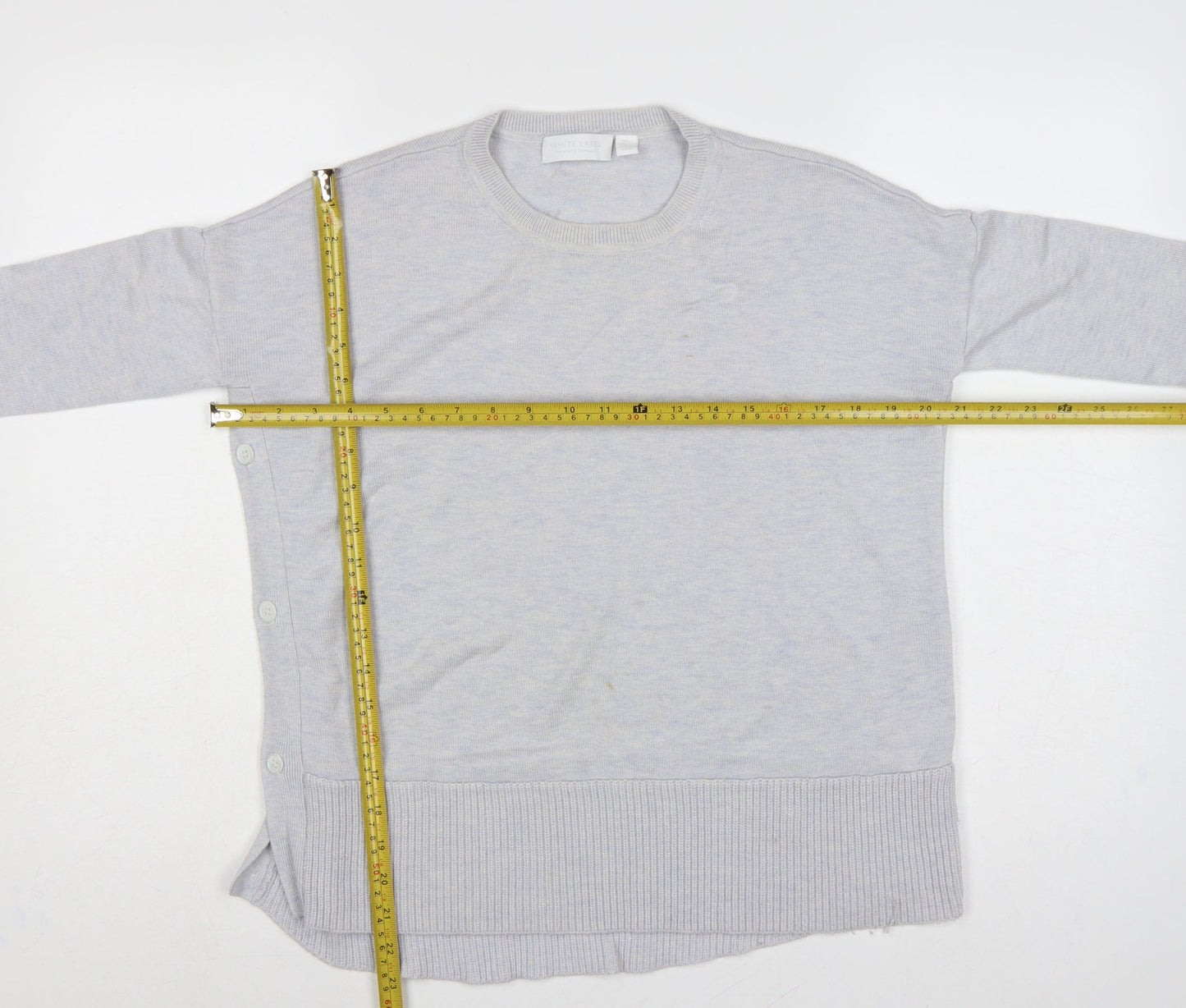 White Label Women’s Grey UK 6 Crew Neck Side Button Knit Jumper