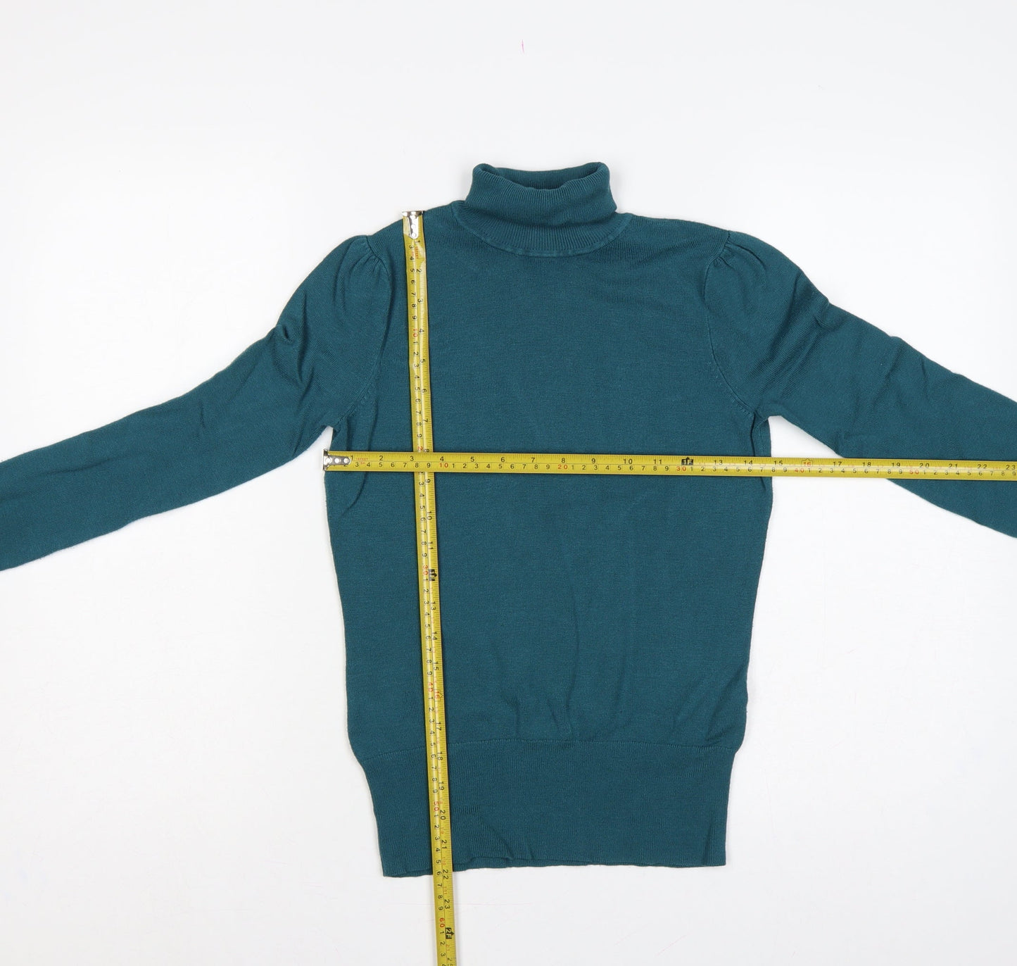 Wallis Women’s Teal Blue UK 8 Roll Neck Puff Sleeve Knit Jumper