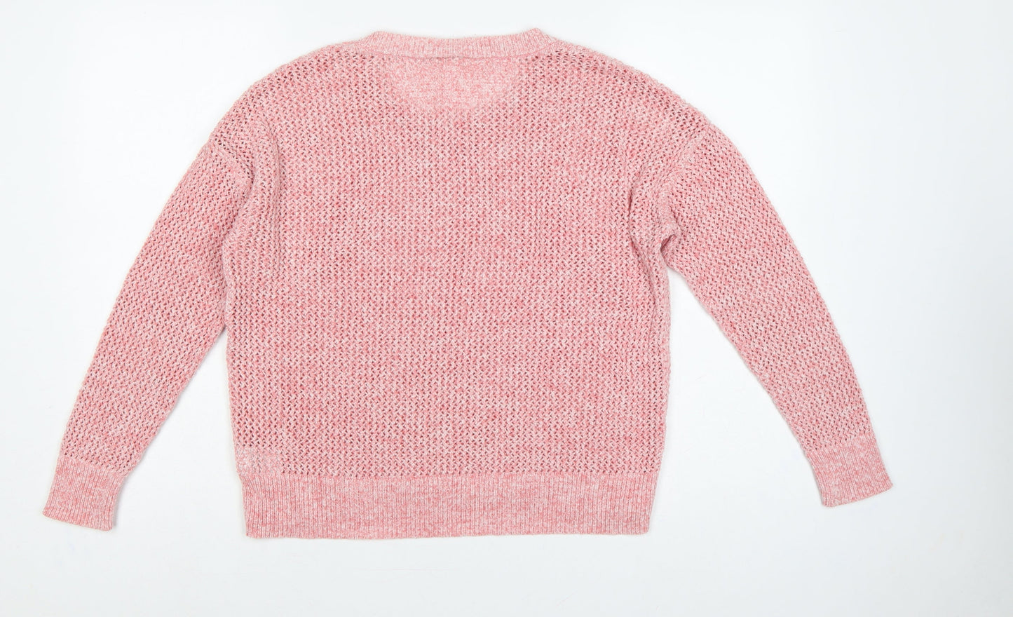 GAP Women Pink L Open Knit Crew Neck Long Sleeve Pullover Jumper