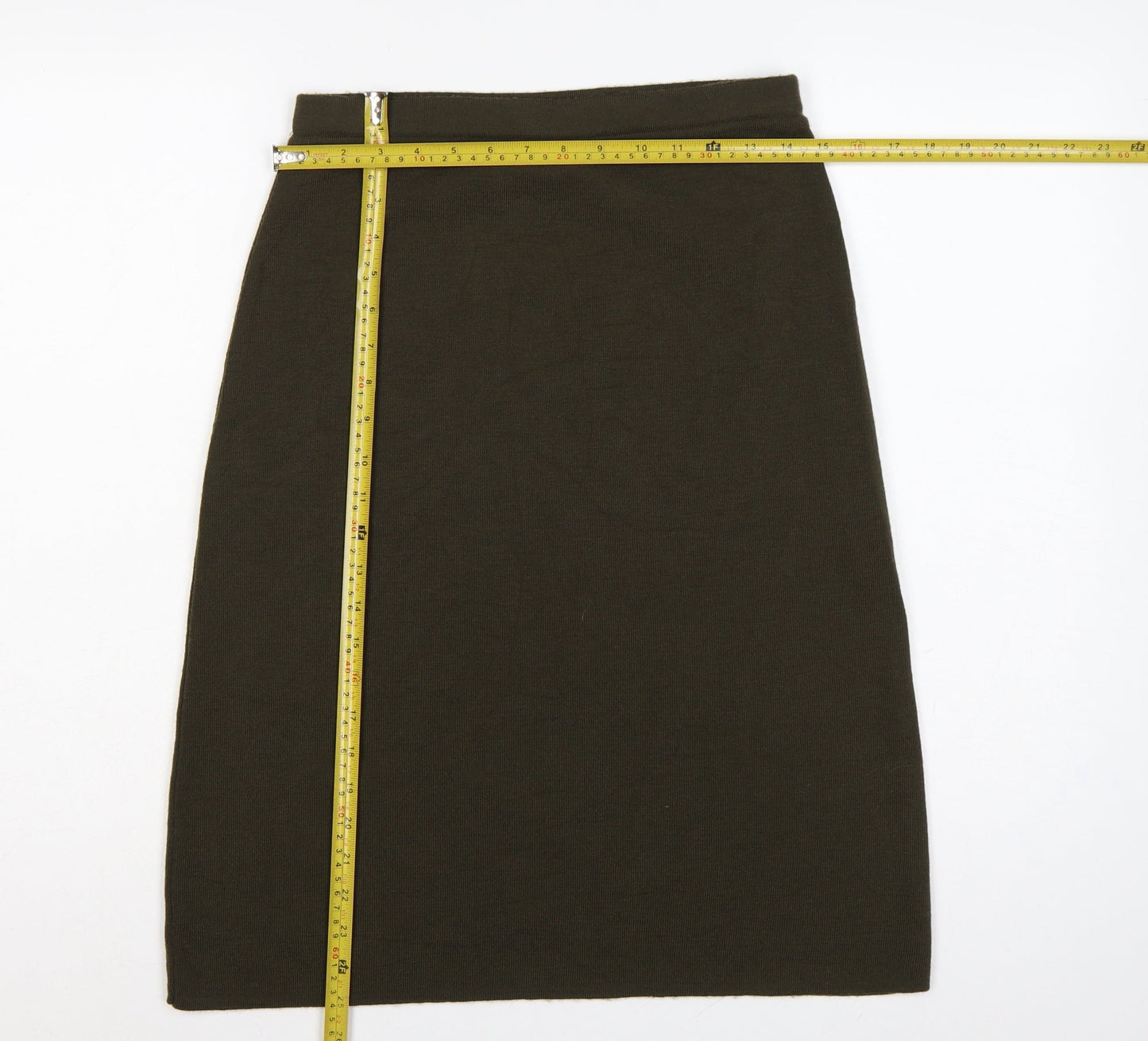 St Michael Women Brown UK 12 Wool Blend Knit Pencil Knee Skirt