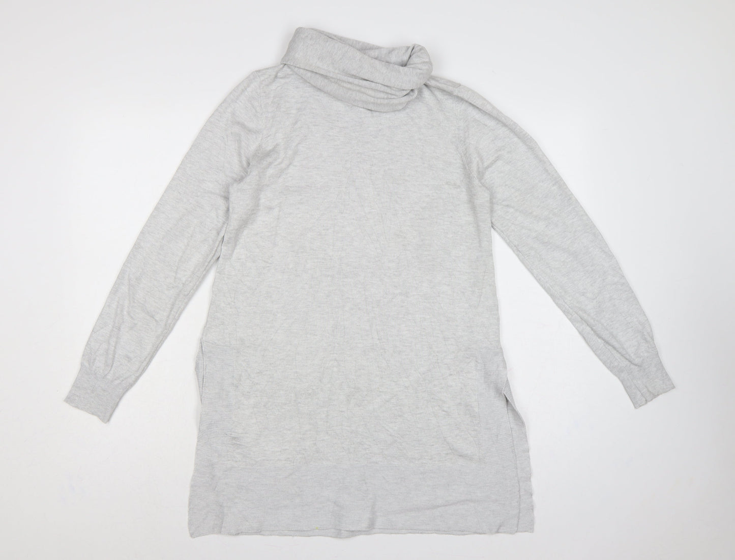 Cavus Women Grey S Roll Neck Long Sleeve Knit Tunic Jumper