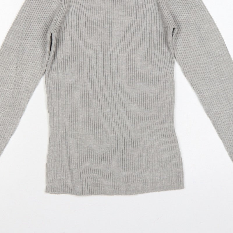 Brave Soul Women Grey M Ribbed High Neck Slim Fit Pullover Jumper