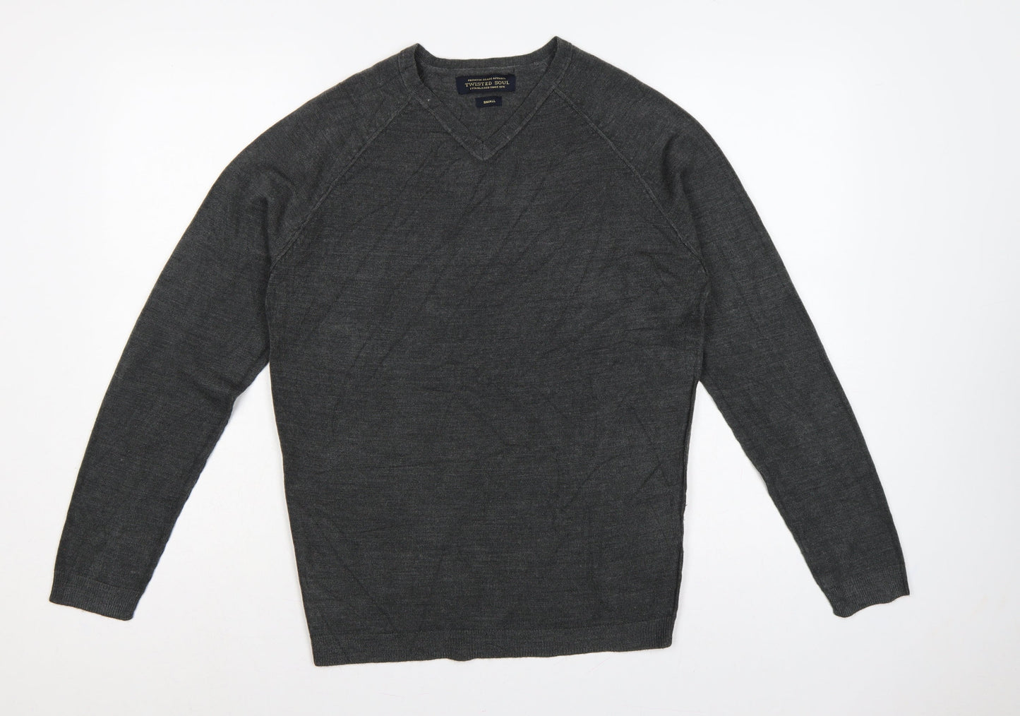 Twisted Soul Men’s Grey Small V-Neck Knit Pullover Jumper