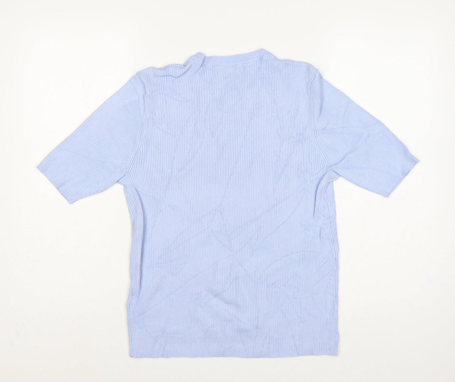 Marks and Spencer Women Blue L Ribbed Knit Short Sleeve Jumper