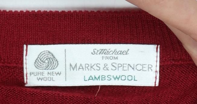 Marks and Spencer Men Red L Lambswool Crew Neck Pullover Jumper Vintage