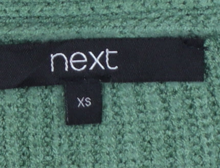 Next Women Green XS V-Neck Balloon Sleeve Knitted Pullover Jumper