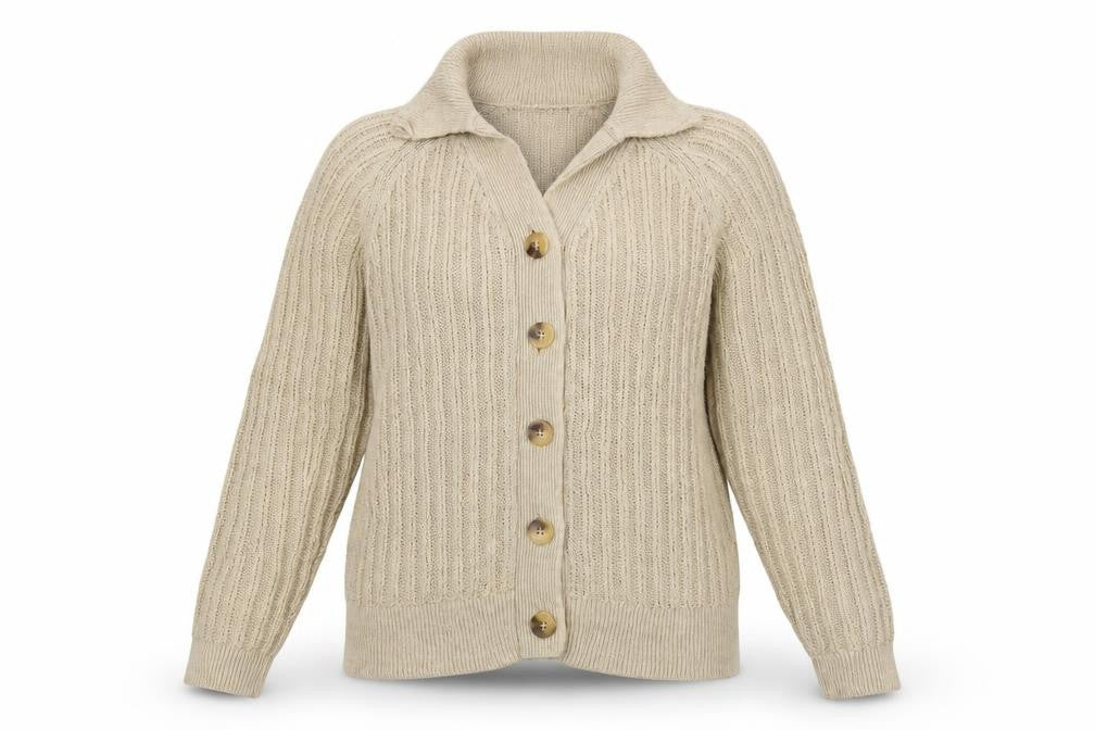 Marks & Spencer Autograph Women Beige Size 14 Linen Cable Knit Roll Neck Cardigan