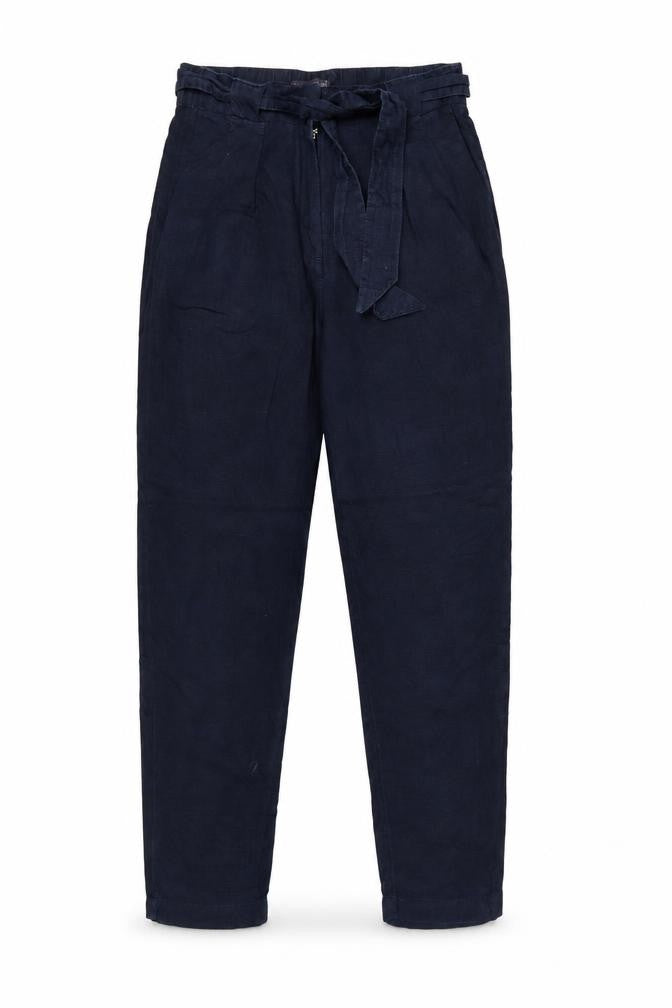 Marks & Spencer Collection Women Blue UK 10 Linen Paperbag Tapered Trousers