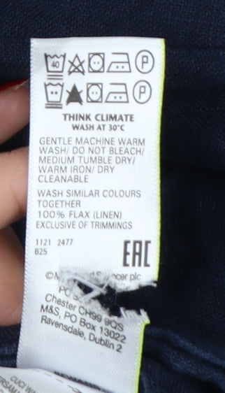 M&S Collection Women Blue UK 10 Linen Paperbag Tapered Trousers