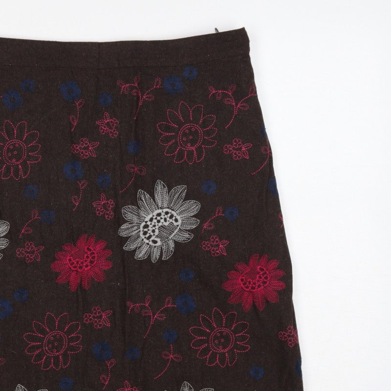 White Stuff Women Brown UK 14 Floral Embroidered A-Line Mini Skirt