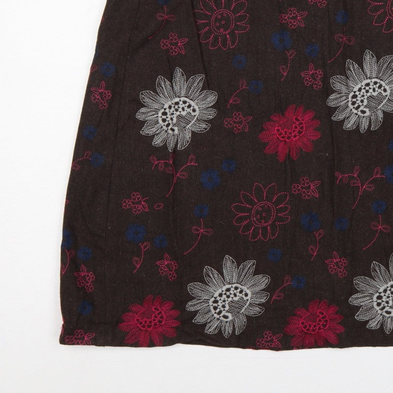 White Stuff Women Brown UK 14 Floral Embroidered A-Line Mini Skirt