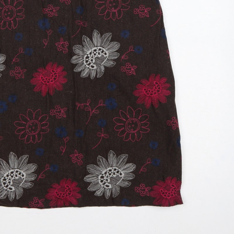 White Stuff Women Brown UK 14 Floral Embroidered A-Line Mini Skirt