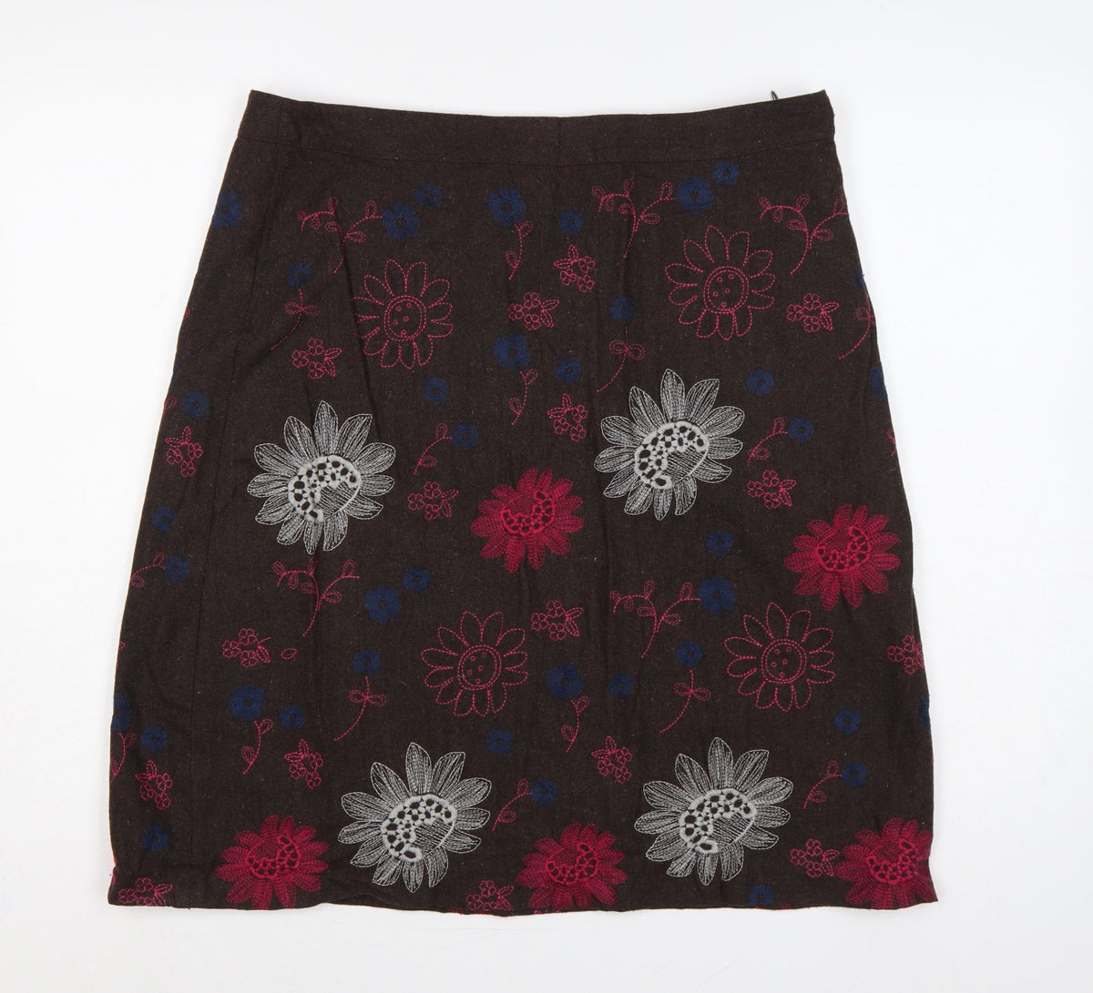 White Stuff Women Brown UK 14 Floral Embroidered A-Line Mini Skirt