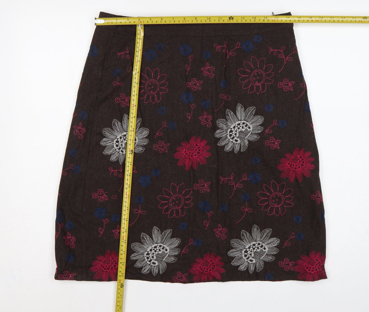 White Stuff Women Brown UK 14 Floral Embroidered A-Line Mini Skirt