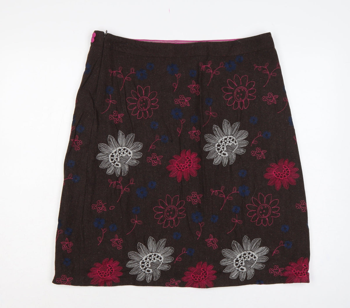 White Stuff Women Brown UK 14 Floral Embroidered A-Line Mini Skirt