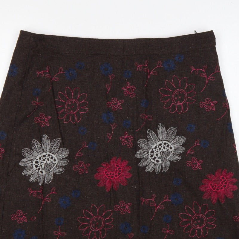White Stuff Women Brown UK 14 Floral Embroidered A-Line Mini Skirt