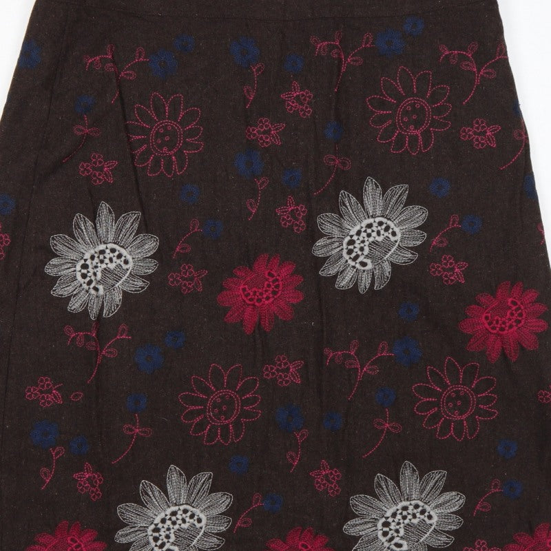 White Stuff Women Brown UK 14 Floral Embroidered A-Line Mini Skirt