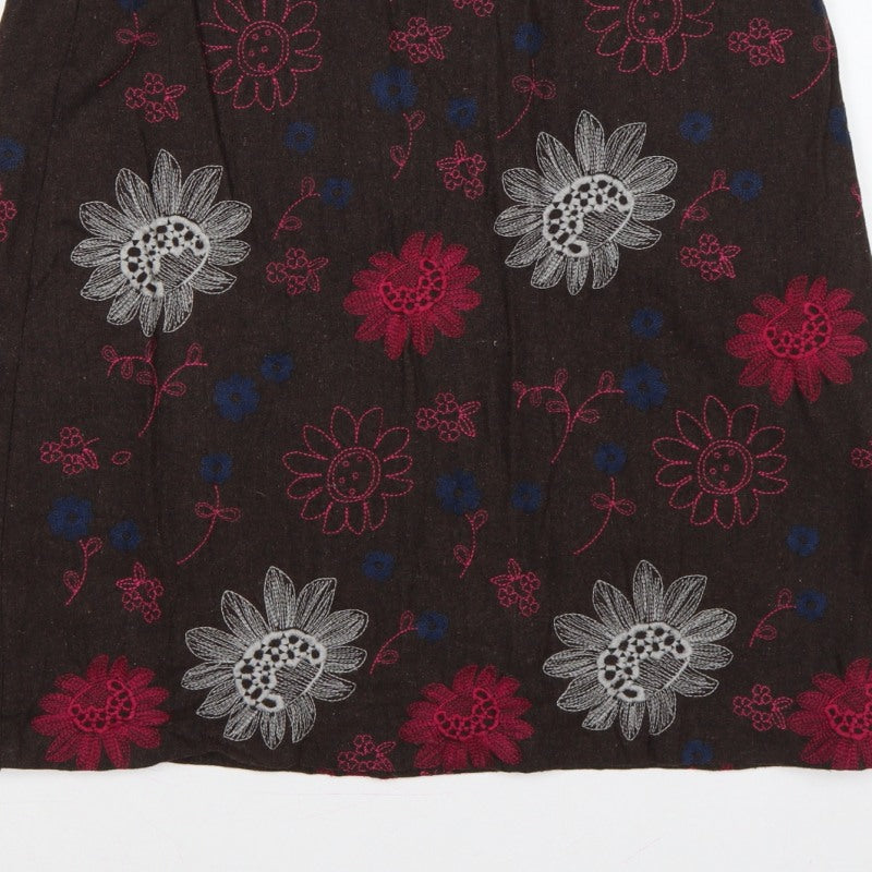 White Stuff Women Brown UK 14 Floral Embroidered A-Line Mini Skirt