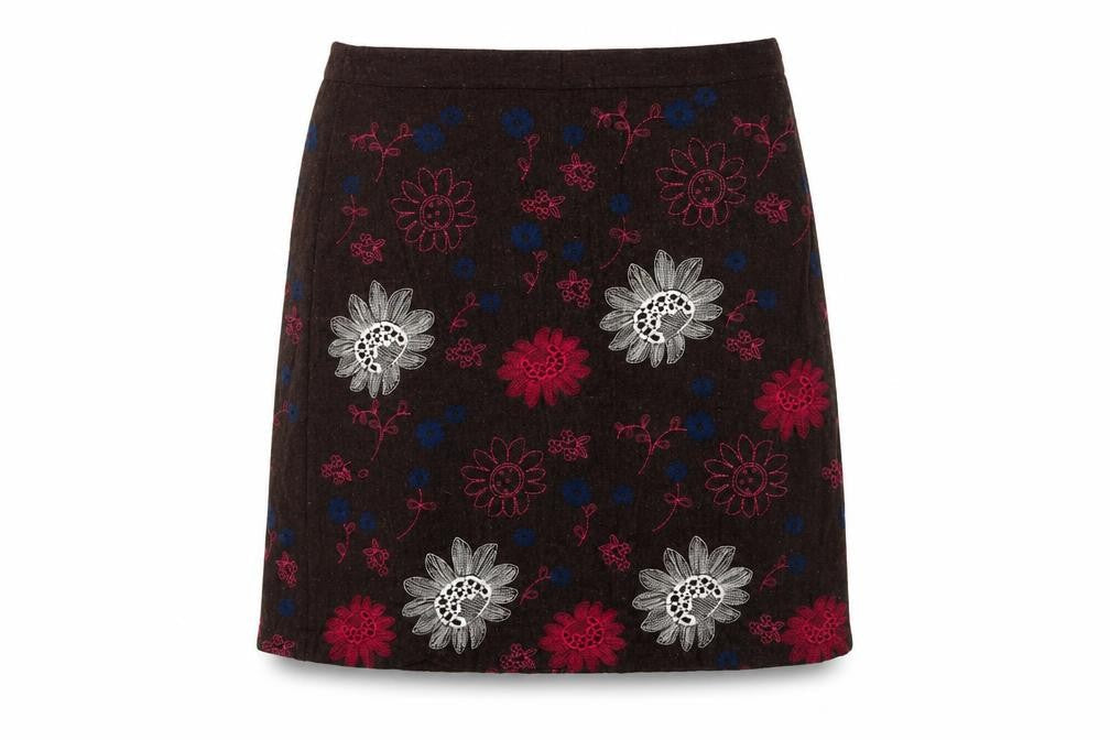 White Stuff Women Brown UK 14 Floral Embroidered A-Line Mini Skirt