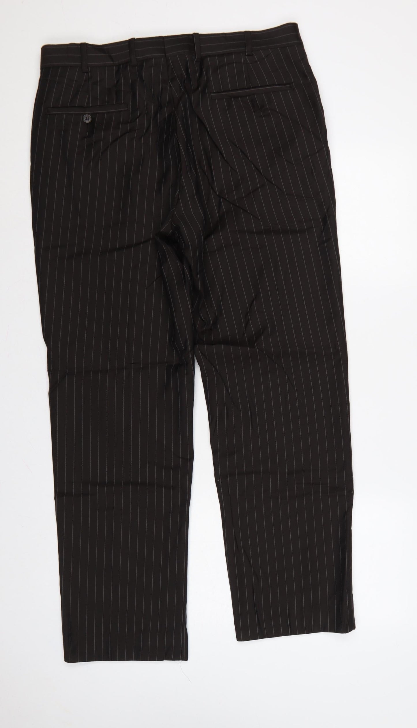Jeff Banks Men’s Black Pinstripe Wool Pleated Dress Trousers 36 Regular