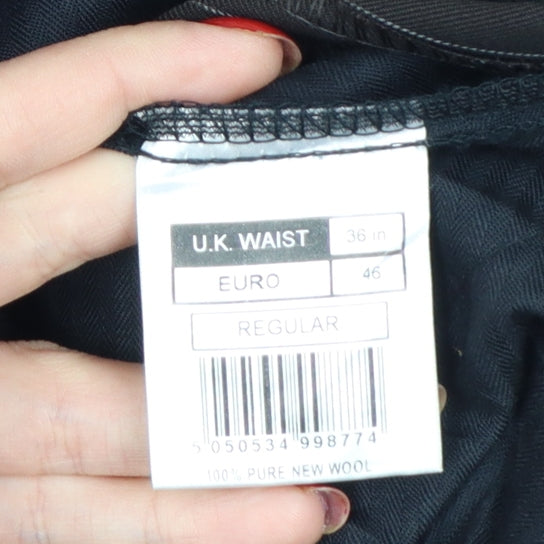 Jeff Banks Men’s Black Pinstripe Wool Pleated Dress Trousers 36 Regular