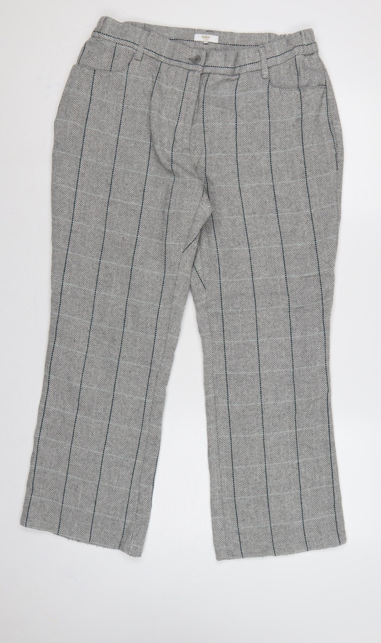 Cotton Traders Women’s Grey UK 14 Herringbone Stripe Straight Trousers