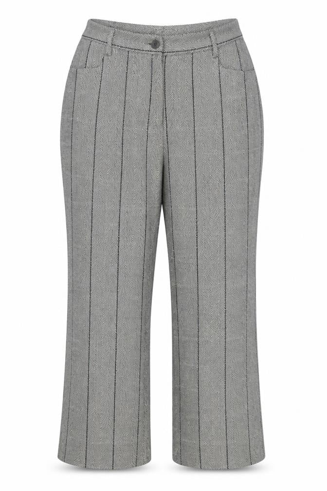 Cotton Traders Women’s Grey UK 14 Herringbone Stripe Straight Trousers