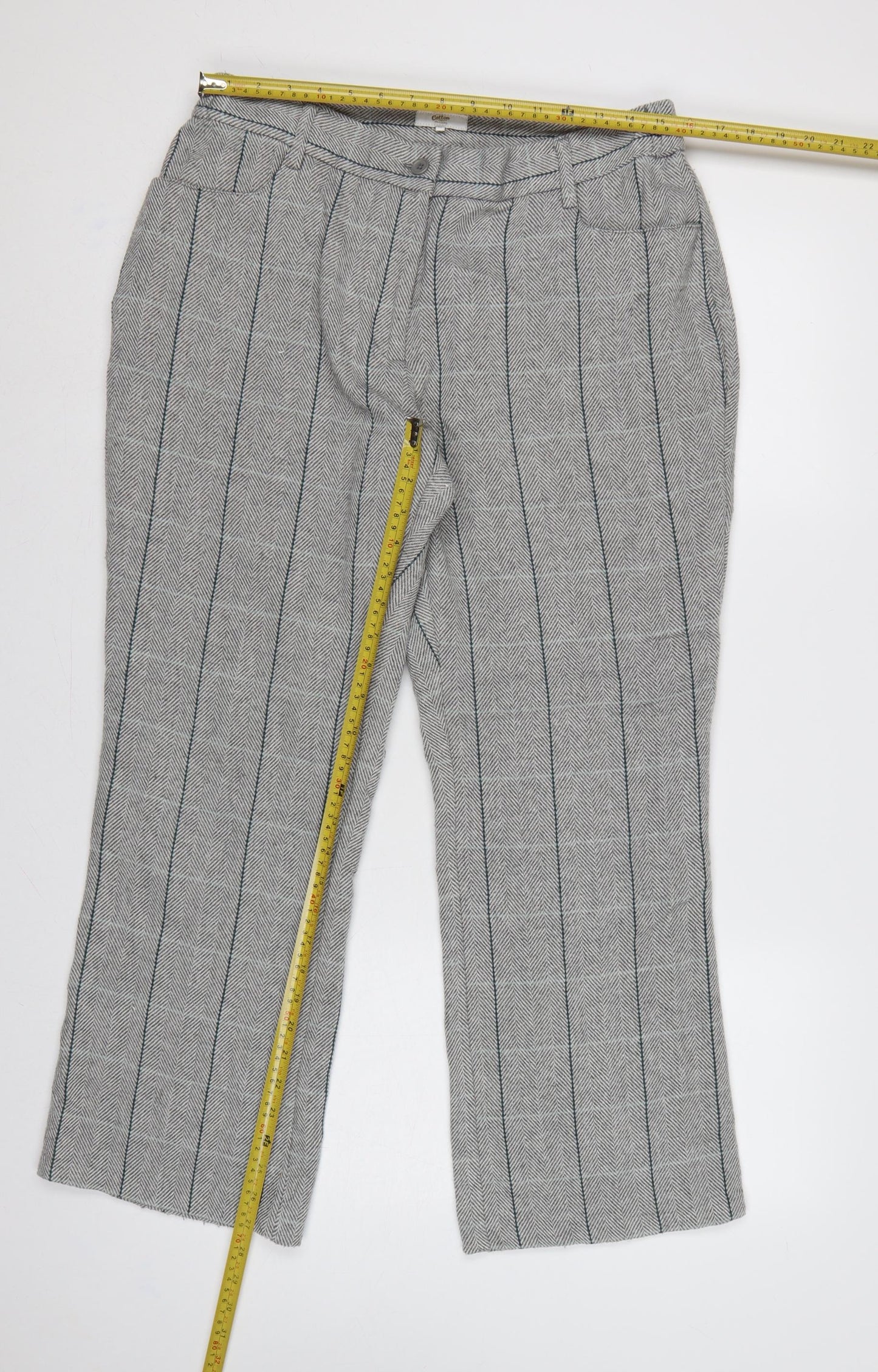 Cotton Traders Women’s Grey UK 14 Herringbone Stripe Straight Trousers