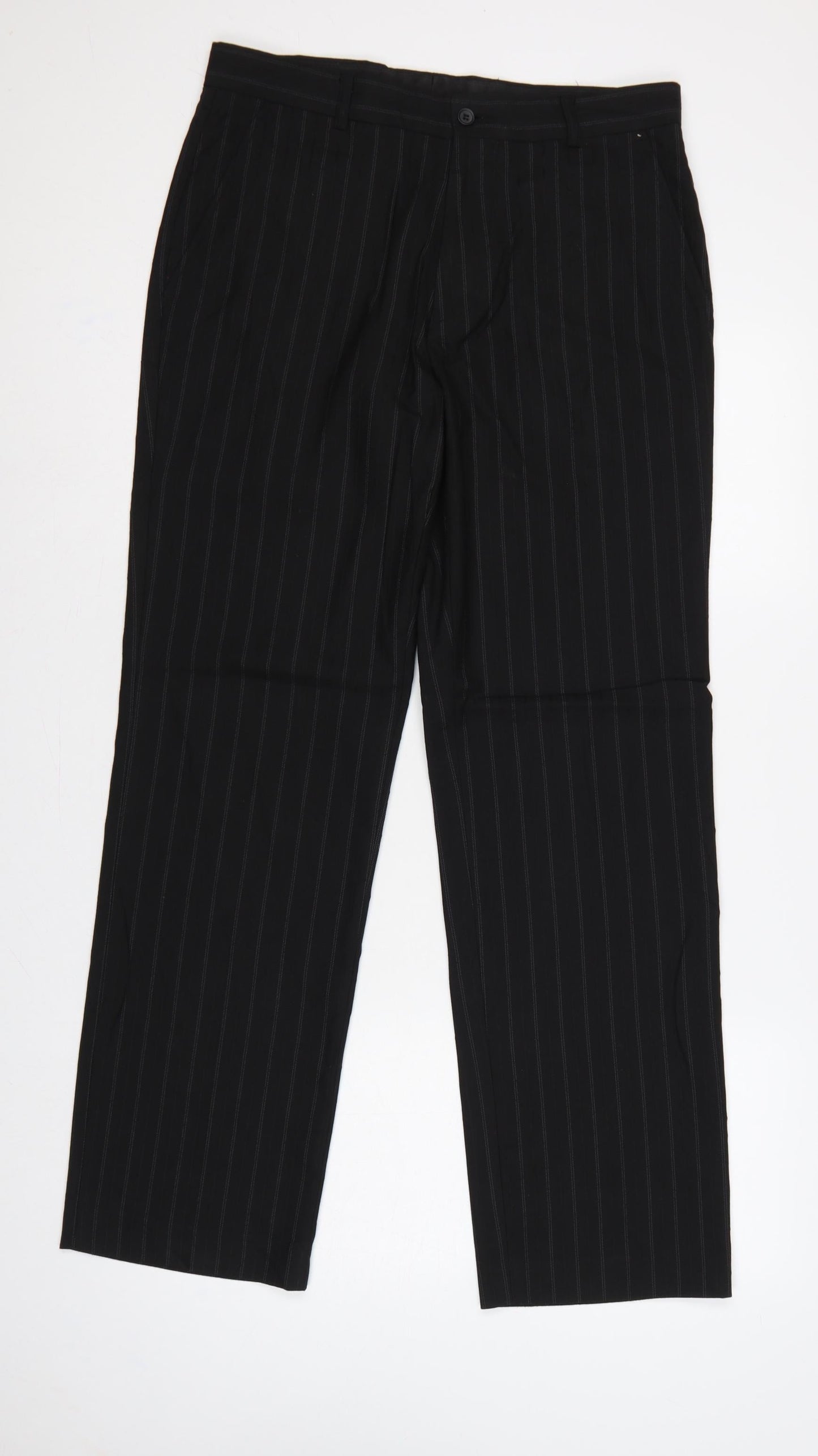 Burton Men Black Pinstripe Dress Trousers W32R Straight Formal