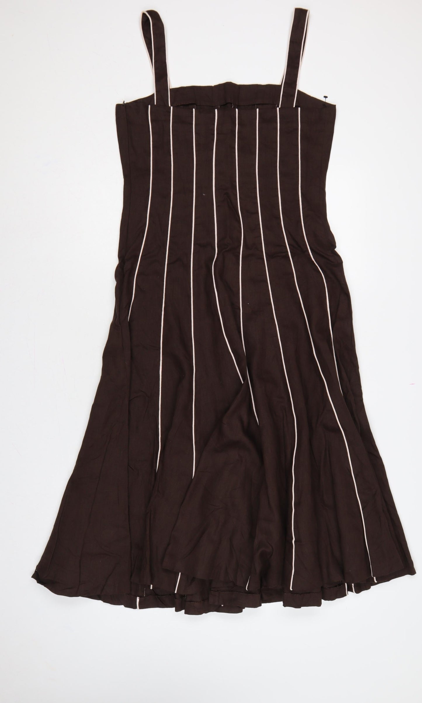 Fenn Wright Manson Women Brown Linen Stripe Fit & Flare Long Dress UK 12