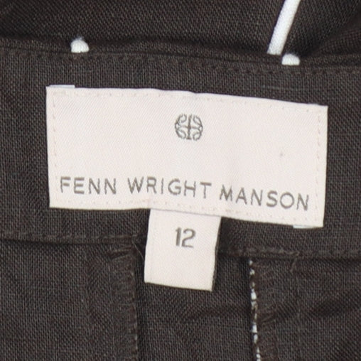 Fenn Wright Manson Women Brown Linen Stripe Fit & Flare Long Dress UK 12