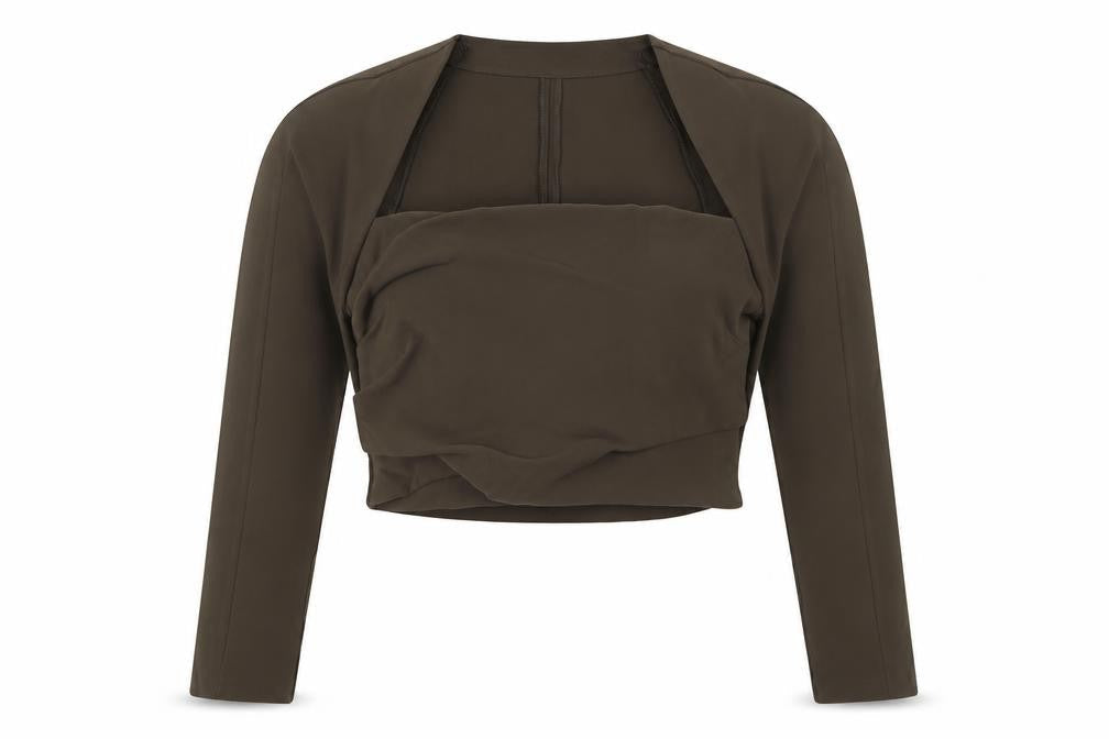 Zara Women Brown M Cropped Long Sleeve Draped Blouse