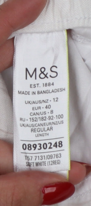 Marks & Spencer Women White Size 12 Linen Blend Jogger Trousers