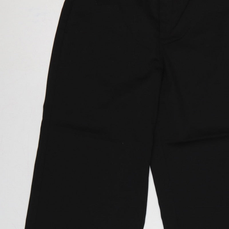 Zara Women Black XL Wide-Leg Cropped Dress Trousers Cuffed High Rise