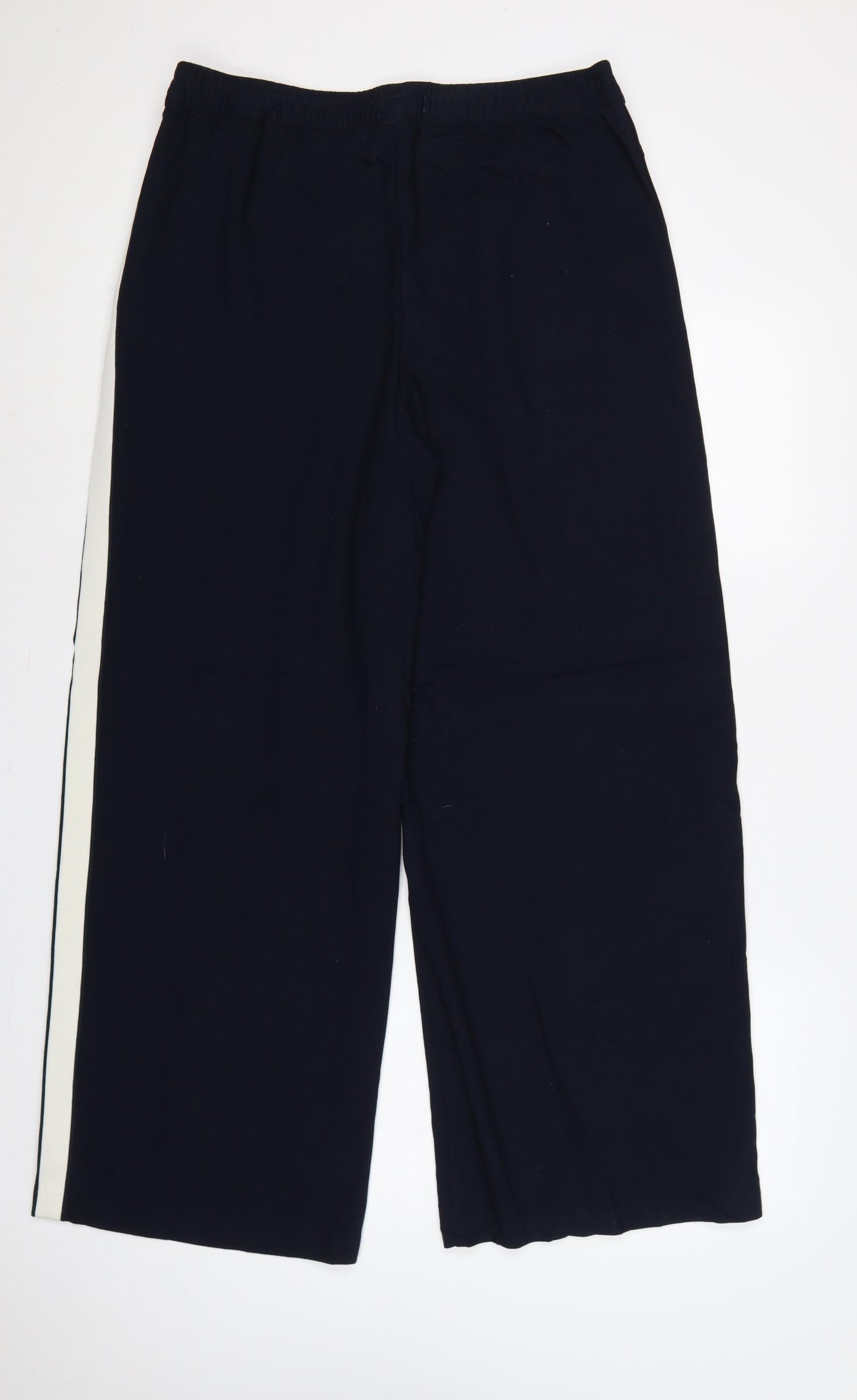 M&S Womens Blue UK 14 Wide Leg Elastic Waist Stripe Trousers