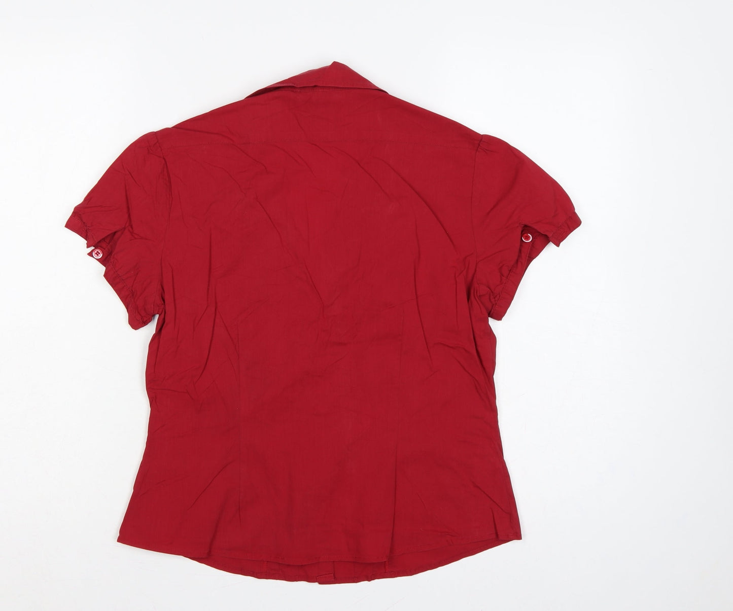 Laura Ashley Women Red UK 12 Collared Button-Up Short Sleeve Blouse