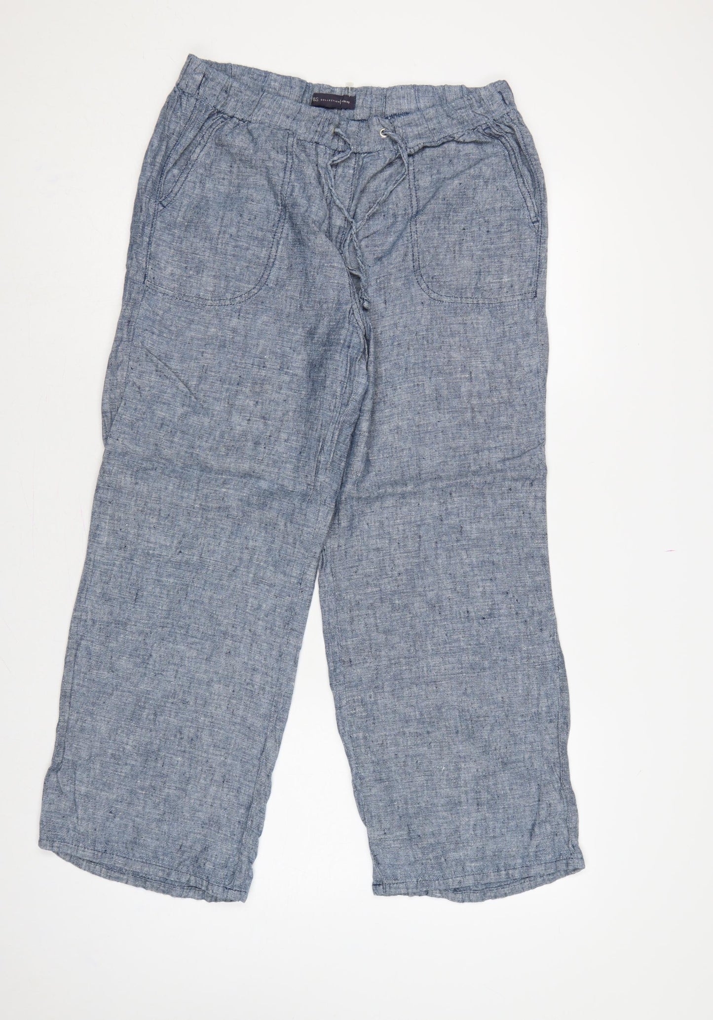 Marks and Spencer Women Blue UK 12 Short Linen Drawstring Trousers