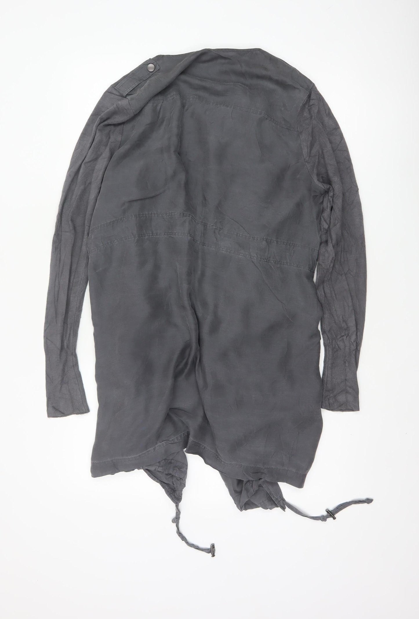 Mint Velvet Women's Grey UK 14 Military Long Drape Jacket Drawstring