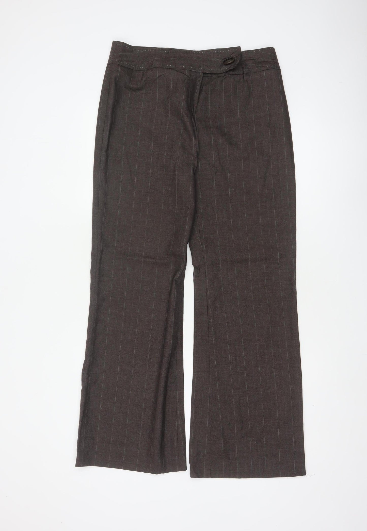 Next Women’s Brown Pure Wool Pinstripe Flared Dress Trousers UK 12 Petite