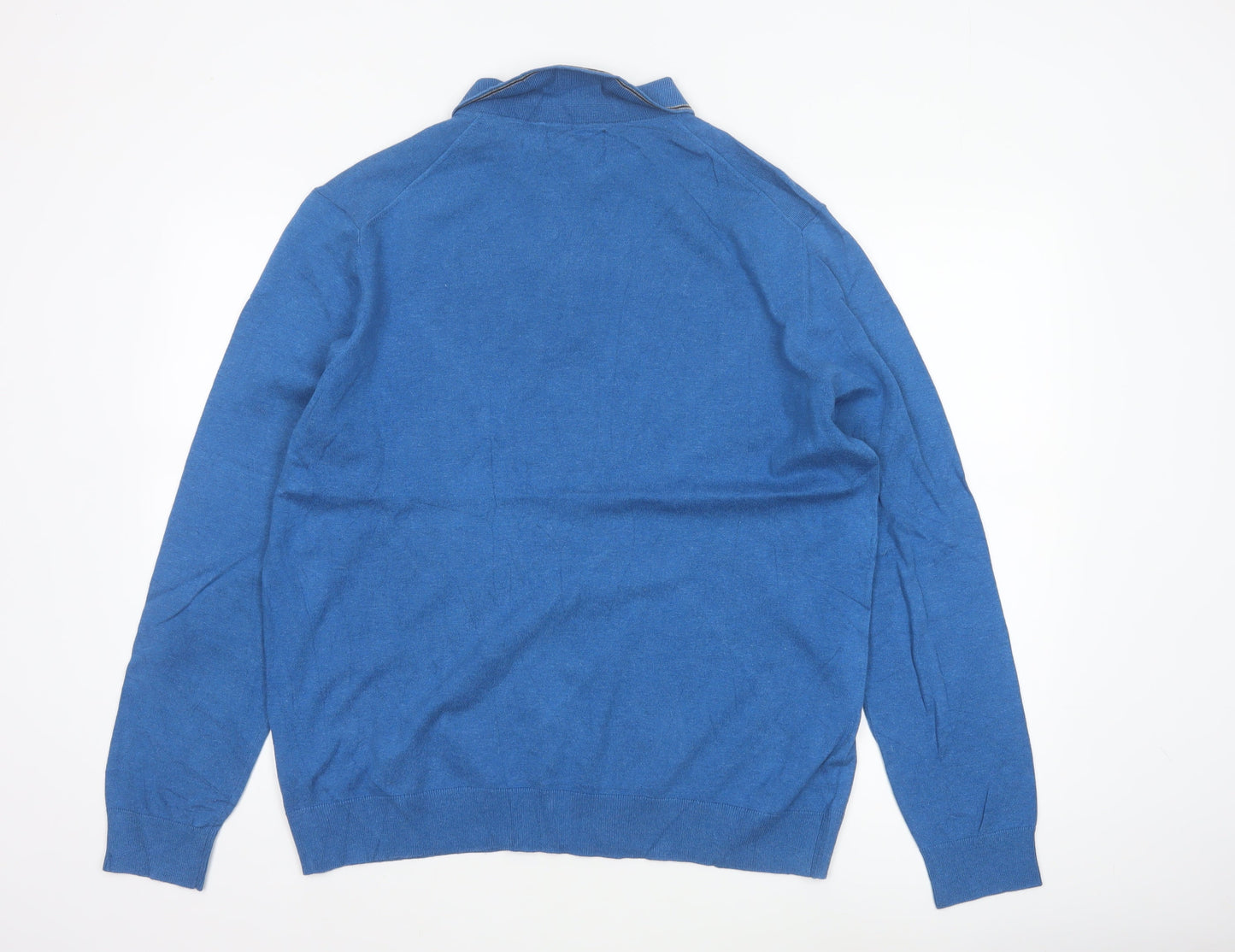 Marks & Spencer Men's Blue L 1/4 Zip Cotton Rich Knit Jumper