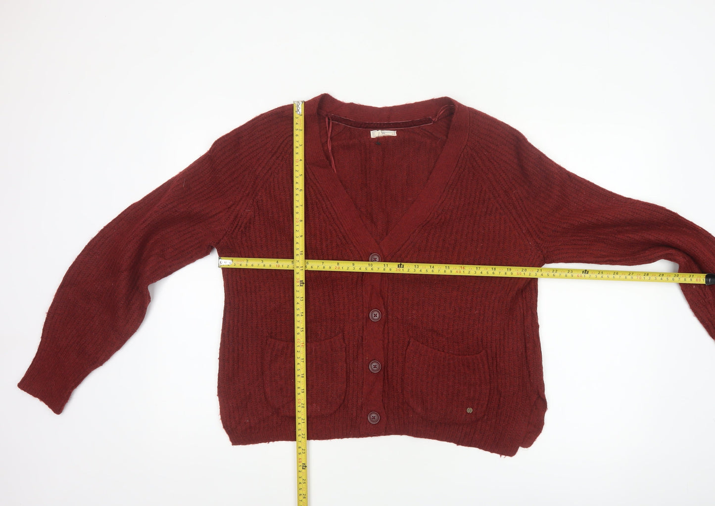 Fat Face Women’s Red UK 10 Chunky Knit V-Neck Cardigan