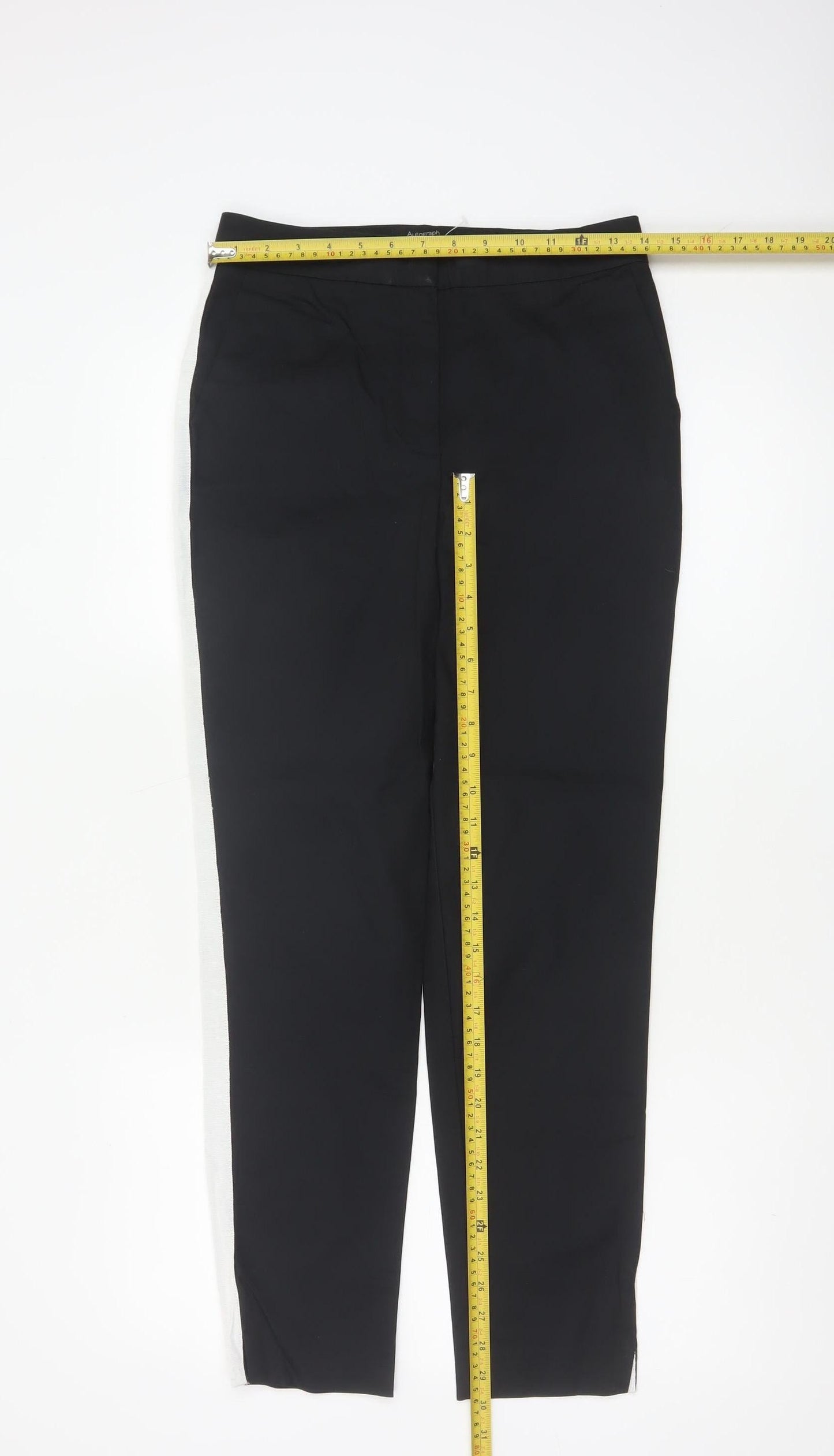 M&S Autograph Women’s Black Side Stripe Slim Tapered Trousers UK 6