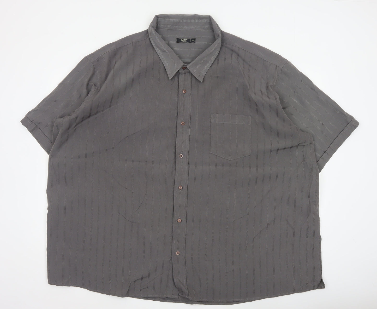 Cotton Traders Mens Grey 5XL Striped Short Sleeve Button-Up Shirt