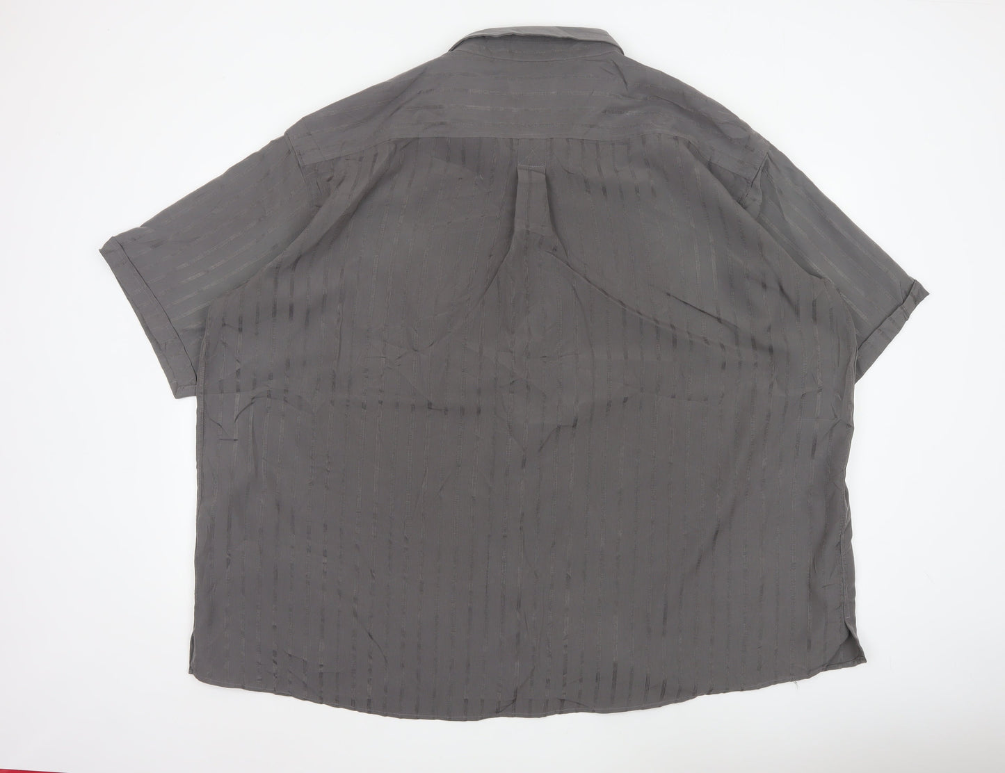 Cotton Traders Mens Grey 5XL Striped Short Sleeve Button-Up Shirt