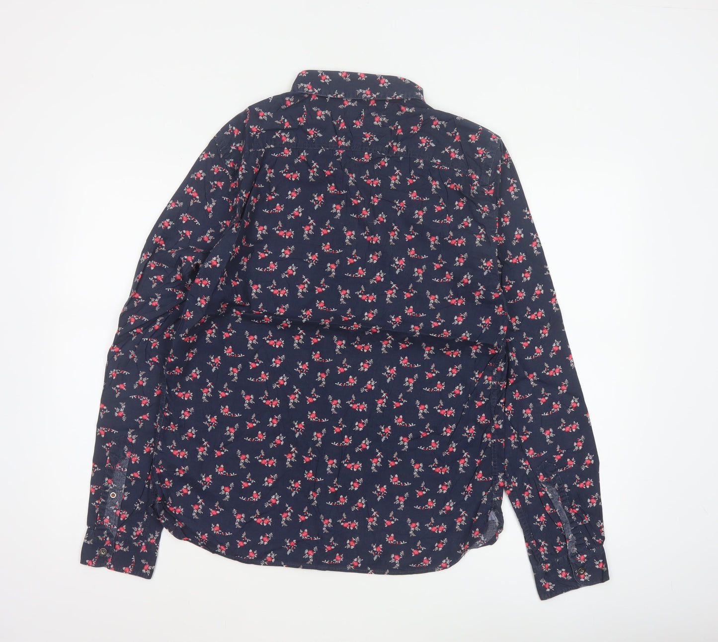 linea Women’s Blue Floral Cotton Tailored Fit Button-Up Shirt M
