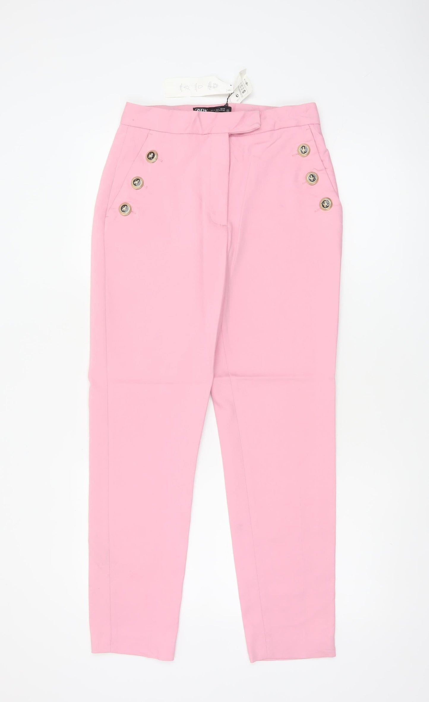 Zara Women Pink Size 8 High Rise Tapered Button Detail Trousers