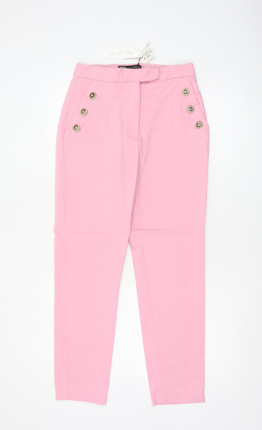 Zara Women Pink Size 8 High Rise Tapered Button Detail Trousers