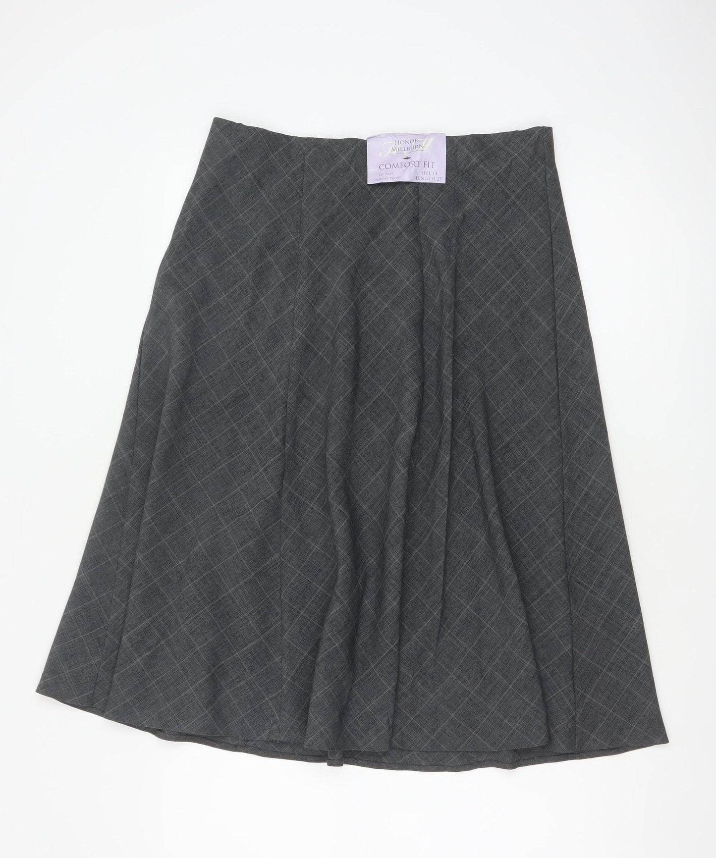 Honor Millburn Women's Grey Check Flare Midi Skirt UK 14 Lined